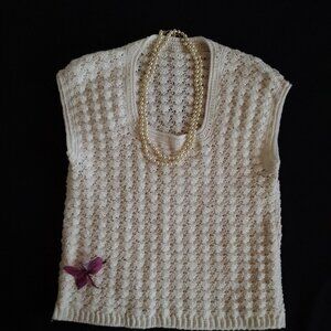 Hand Crochet White Sleeveless Sweater Top / Shell / Vest